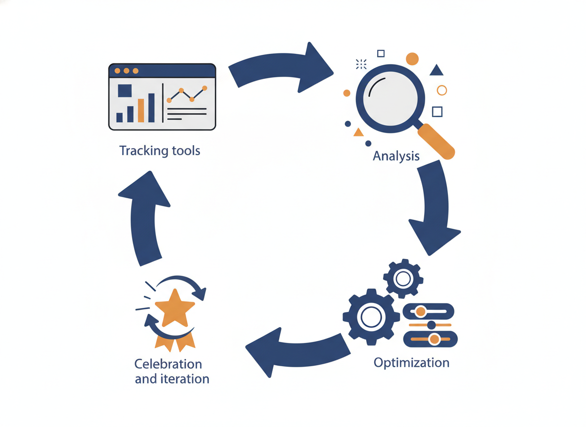 Un cycle d'amelioration continue base sur la mesure, l'analyse et l'ajustement des actions digitales
