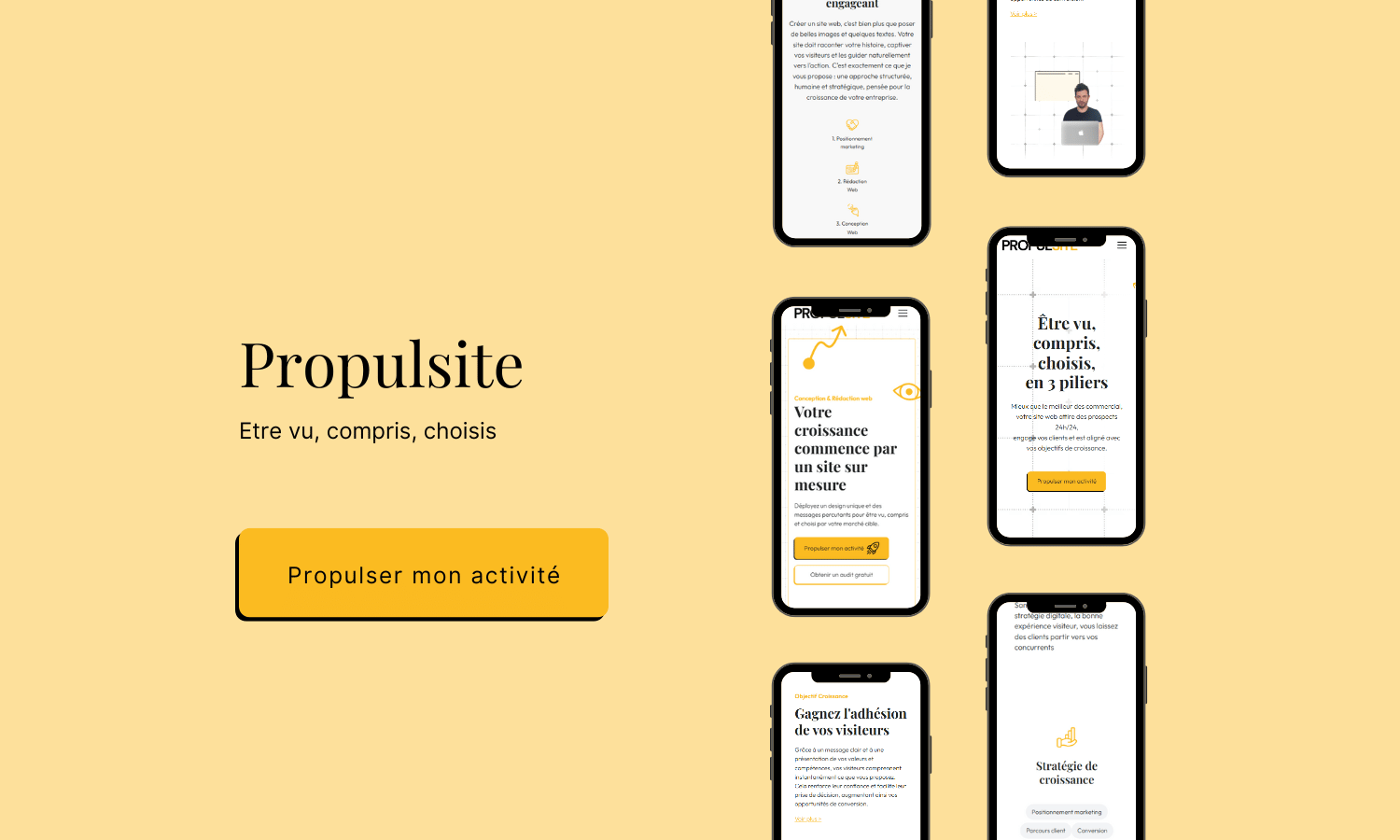 Mockup mobile du site Propulsite — variante seconde vue
